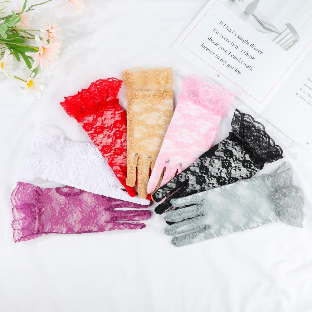 Summer Wedding Sunscreen White Bride Gloves Lace Gloves Rose Flower Pattern Party Dressy Gloves