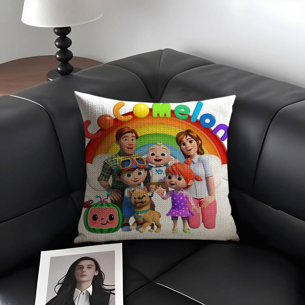 Cartoon CoComelon Cute Cushion Cover Natural Linen Organic Fabric DoubleSided Printing Sofa Home Decor Gift Pillow Case