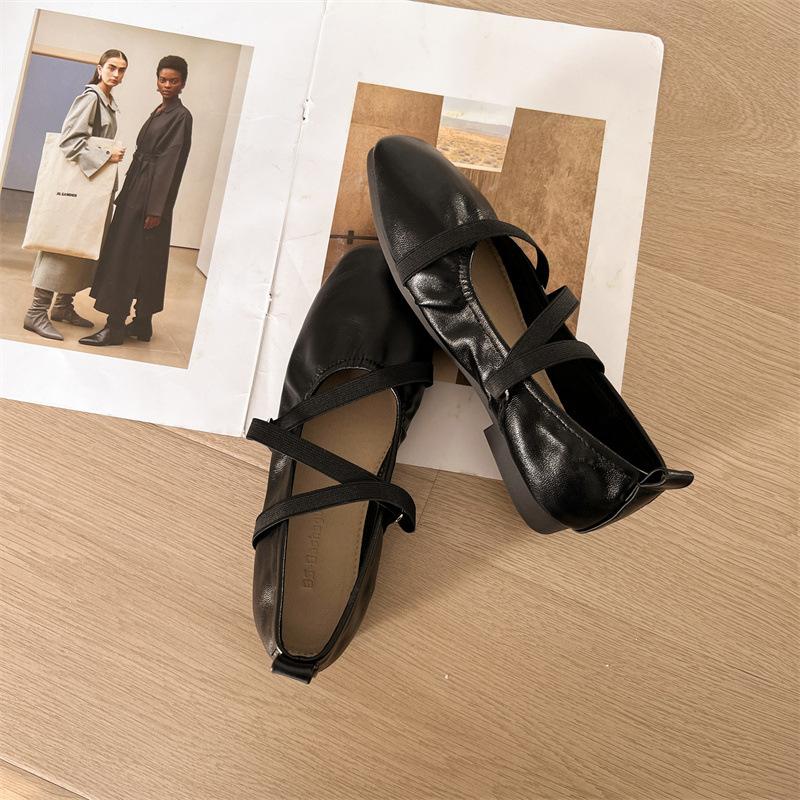 Празднуйте Весенние Балетки Женские Мягкая Кожа Квадратный Носок Плоские Мэри Джейн Обувь Повседневные С Перекрестным Ремешком Однотонные Плоские Одинарные Туфли