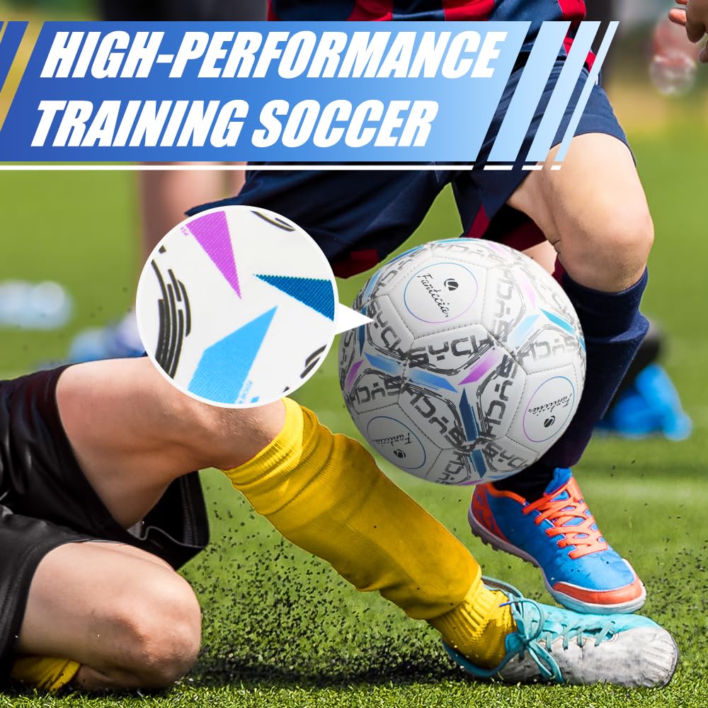 Fantecia Football Standard Size Leather Soccer with Training Football for Kids and Adults 5, Pump,