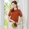 Simple and fashionable contrasting color with fine edges, elegant round neck knitted sweater for women in summer, semi hollow design top