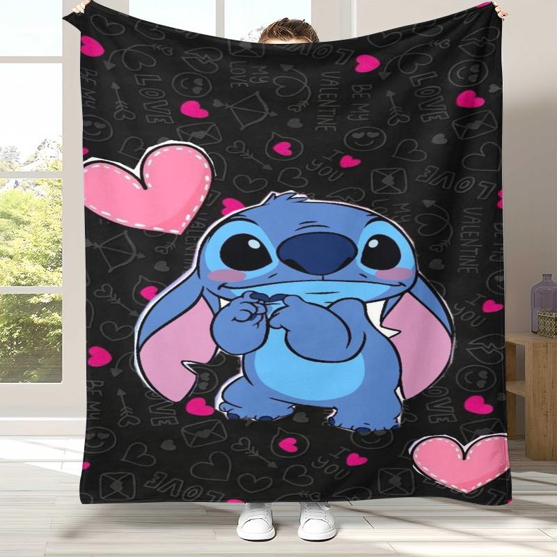 Kawaii S-Stitch Cartoon Flannel Blanket,Ultra Soft Warm Plush Throw for Home Bedroom Bed Sofa Cover Camping Picnic gift kids