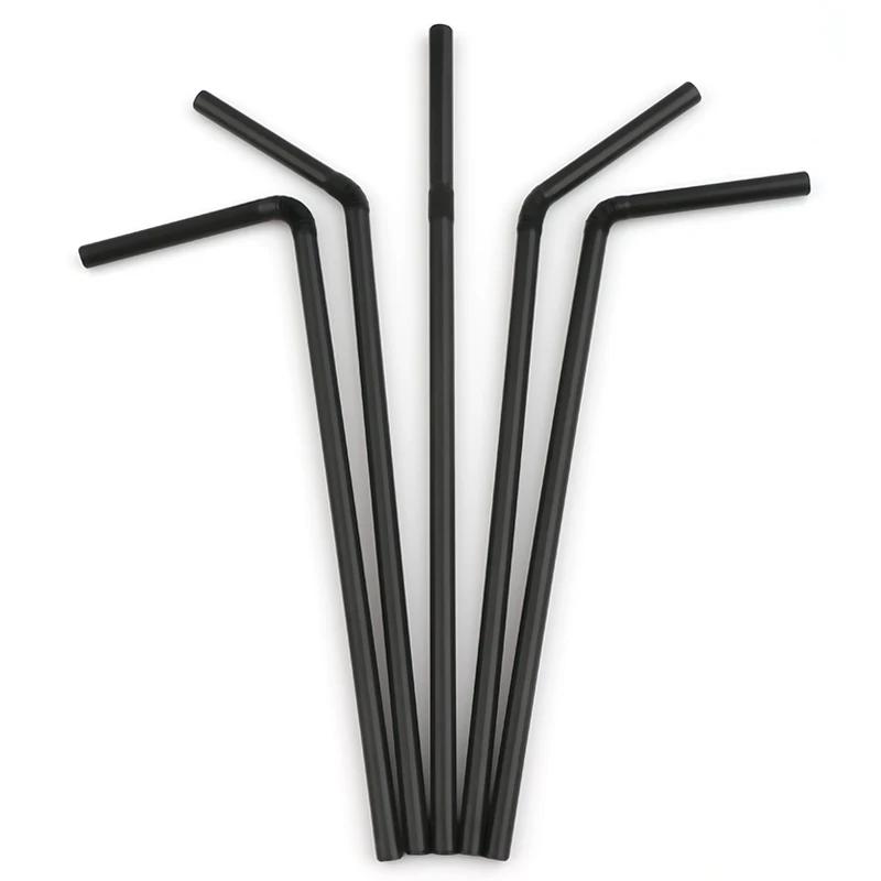 100Pcs Black Plastic Straws Drinking Disposable Rietjes 21cm Long Flexible Cocktail Straw For Kitchen Beverage Accessories