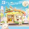 Набор строительных блоков с изображением кошек, кофейней, пекарней и магазином игрушек, вид на город и улицу, идеальный для декора дома и подарков