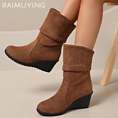 Замшевые женские ботильоны на танкетке на среднем каблуке, дизайнерская обувь в стиле ретро, новый бренд 2025 года, трендовые зимние классические туфли-лодочки-гладиаторы Botas De Mujer