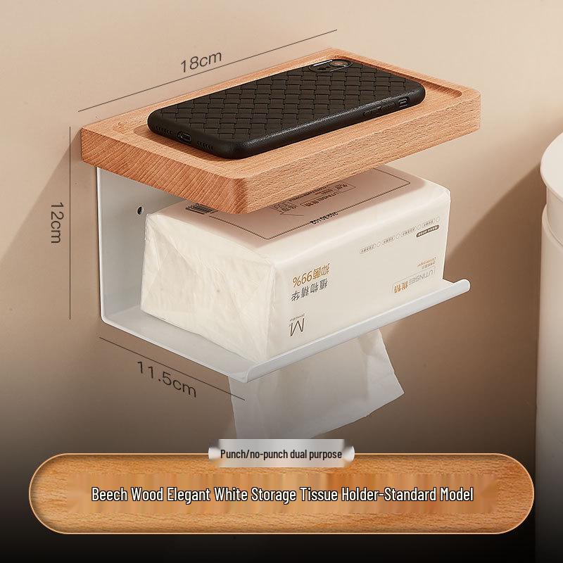 Самоклеящийся держатель для бумажных полотенец из черного ореха и настенный диспенсер для салфеток с подставкой для мобильного телефона