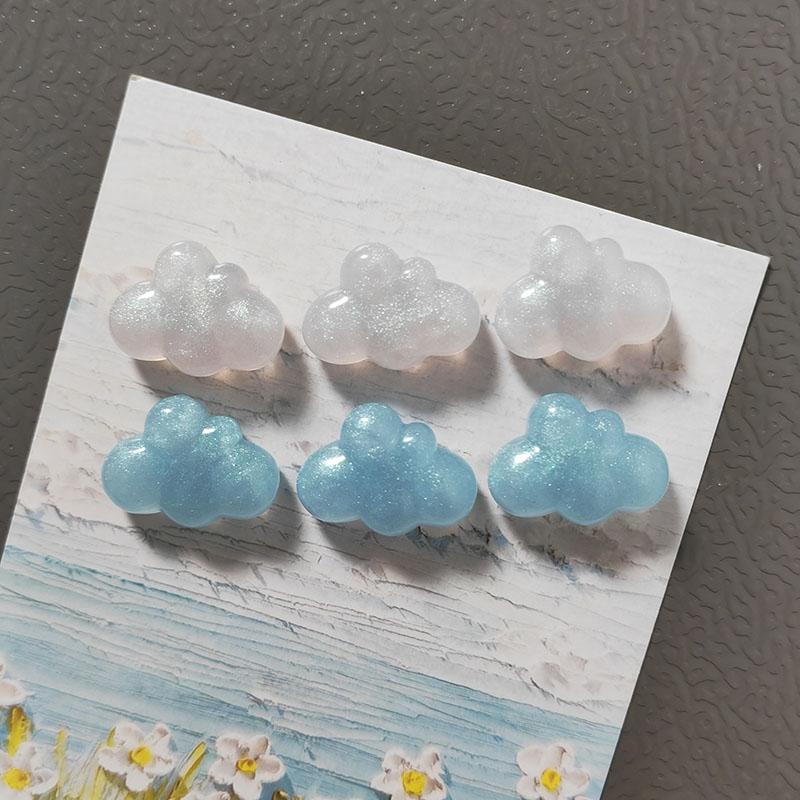 6pcs Glitter Cloud Design White / Blue Color Refrigerator Magnets Set for Kitchen Fridge Home DIY Decoration