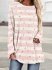 Women's Printed Casual Large Round Neck Long-sleeved Top Loose A-swing Hip-length Slimming Top
