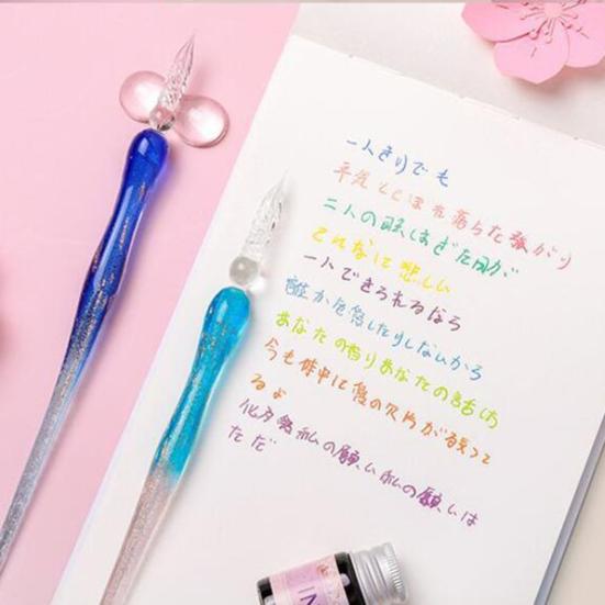 1 комплект, полупрозрачная ручка с цветком вишни, декор с блестками и принтом, стеклянная ручка с чернилами, набор для подарка