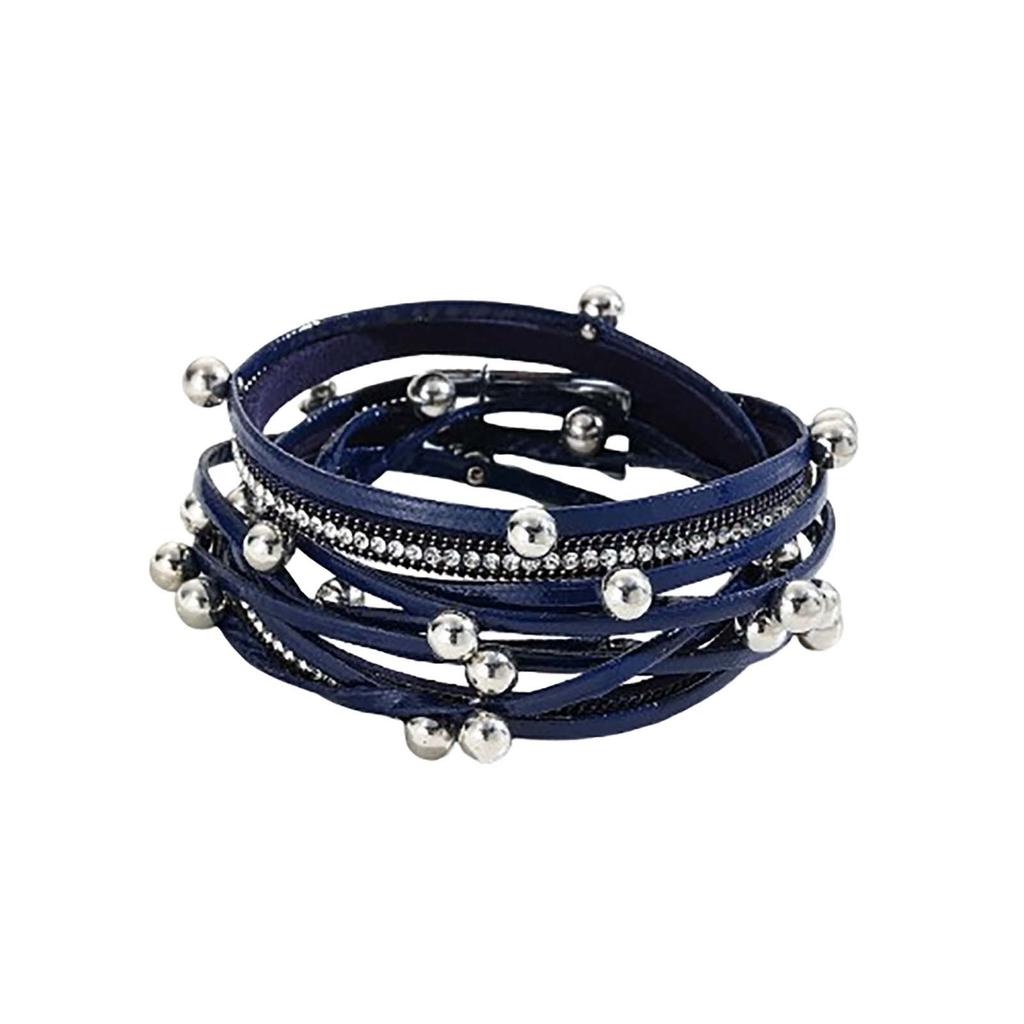 Двухкруговой кожаный браслет с бусинами, многослойный кожаный браслет, модный женский браслет с магнитной застежкой и бриллиантами, ювелирные изделия