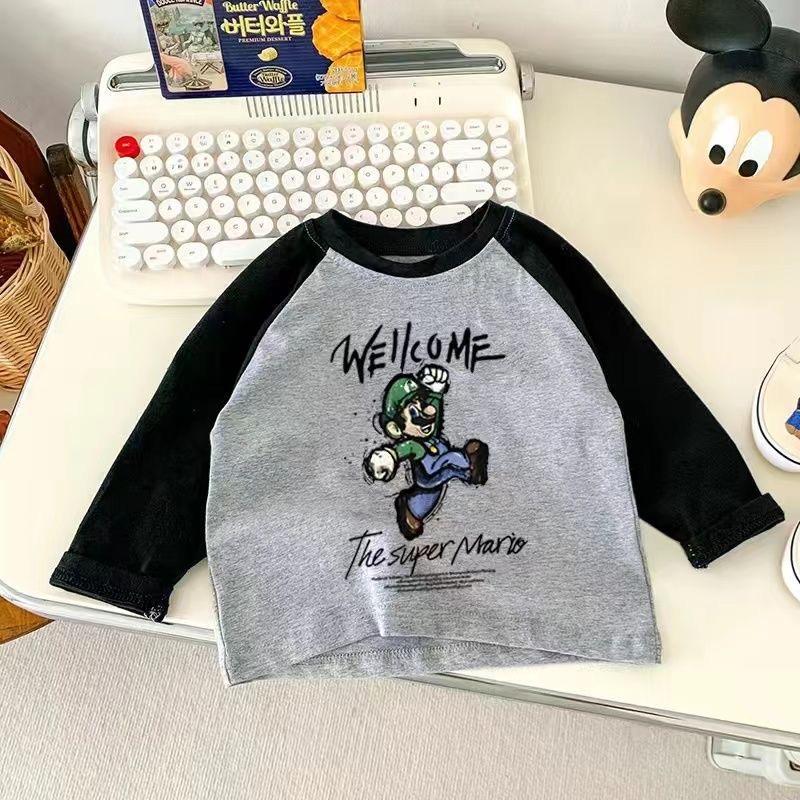 Kids Spring Autumn Block Long Sleeve T Shirt Cotton Round Neck Top For Boys Girls Baby Casual Base Layer