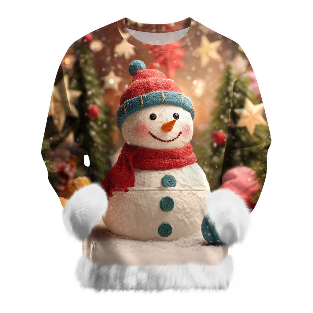 Женский повседневный свитшот с длинными рукавами и принтом снеговика на Рождество