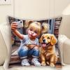 "Adorable Girl and Dog Pillowcase - Soft Plush Gift, No Pillow Insert, Perfect for Kids' Room Decor, Unique Home Accessories"