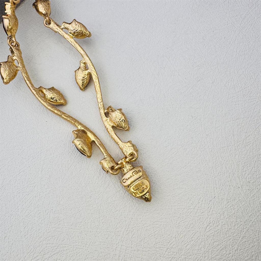ODLR Retro Gold Crystal Vine Necklace - High-End European & American Design