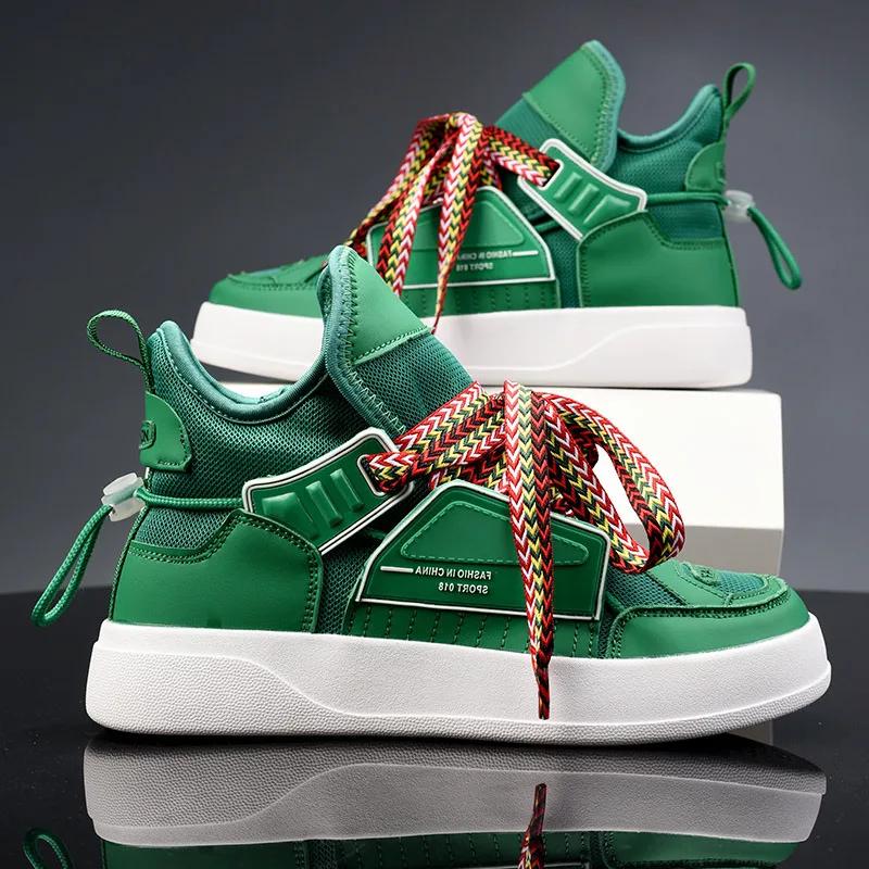 Harajuku Style Fashion Green Casual Sneakers for Men Дышащие кроссовки на платформе Мужские плоские дизайнерские кроссовки для мужчин basket homme