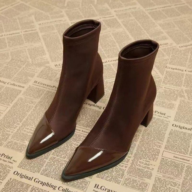 Острый носок женские ботильоны сексуальные туфли на высоком каблуке замшевые туфли зима 2025 тренд элегантные толстые офисные туфли модные туфли-лодочки Botas Mujer