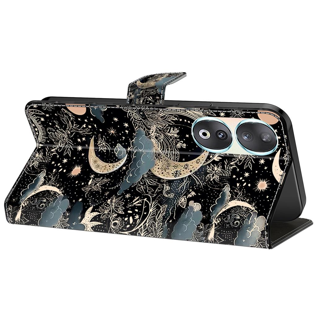 For Honor 90 Phone Case Pattern Print Magnetic Clasp Scratch-resistant Leather Cover