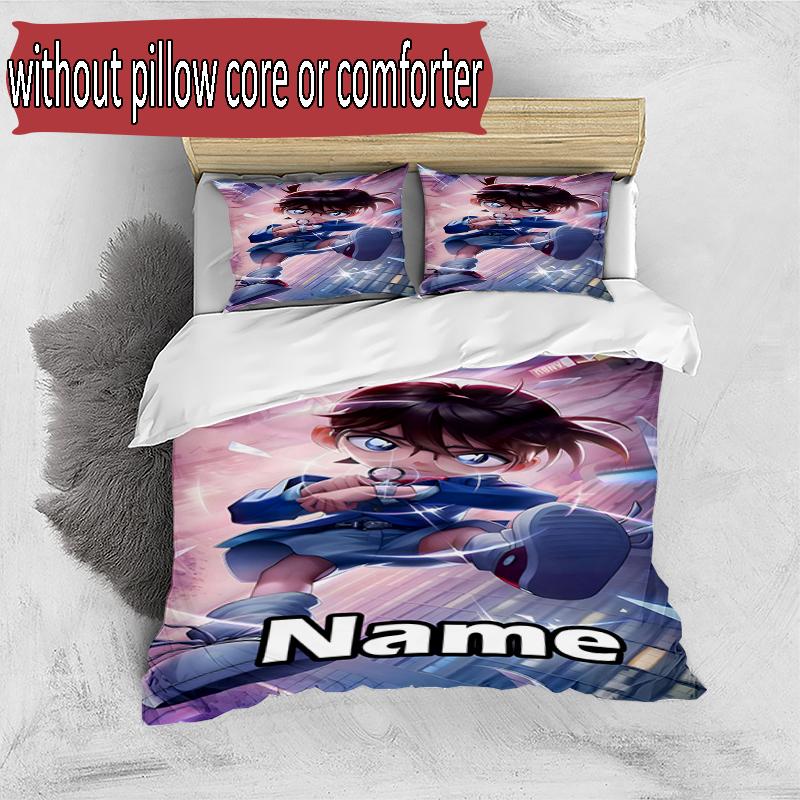 3pcs Duvet Cover Set (1*Duvet Cover + 2*Pillowcase, Without Core), Custom Name Detective Conan Pattern Bedding Set, Home Bedroom Decor Gift