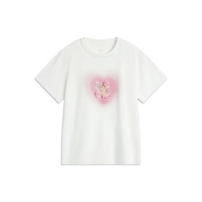 Li Ning Disney Collaboration Cartoon Anime Letter Round Neck Pullover Short Sleeve T Shirt Women T Shirt Off-White AHSU770-1
