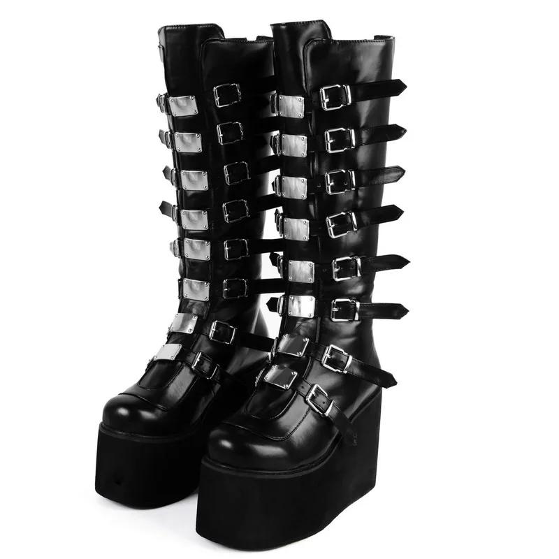 Brand Design Female Wedges High Heels Thigh High Boots Fashion Black Platform Boots Women 2025 Gothic Cosplay Shoes Woman Mujer