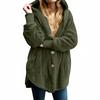 Women's Fashion Solid Color Pocket Button Hooded Loose Casual Plush Jacket