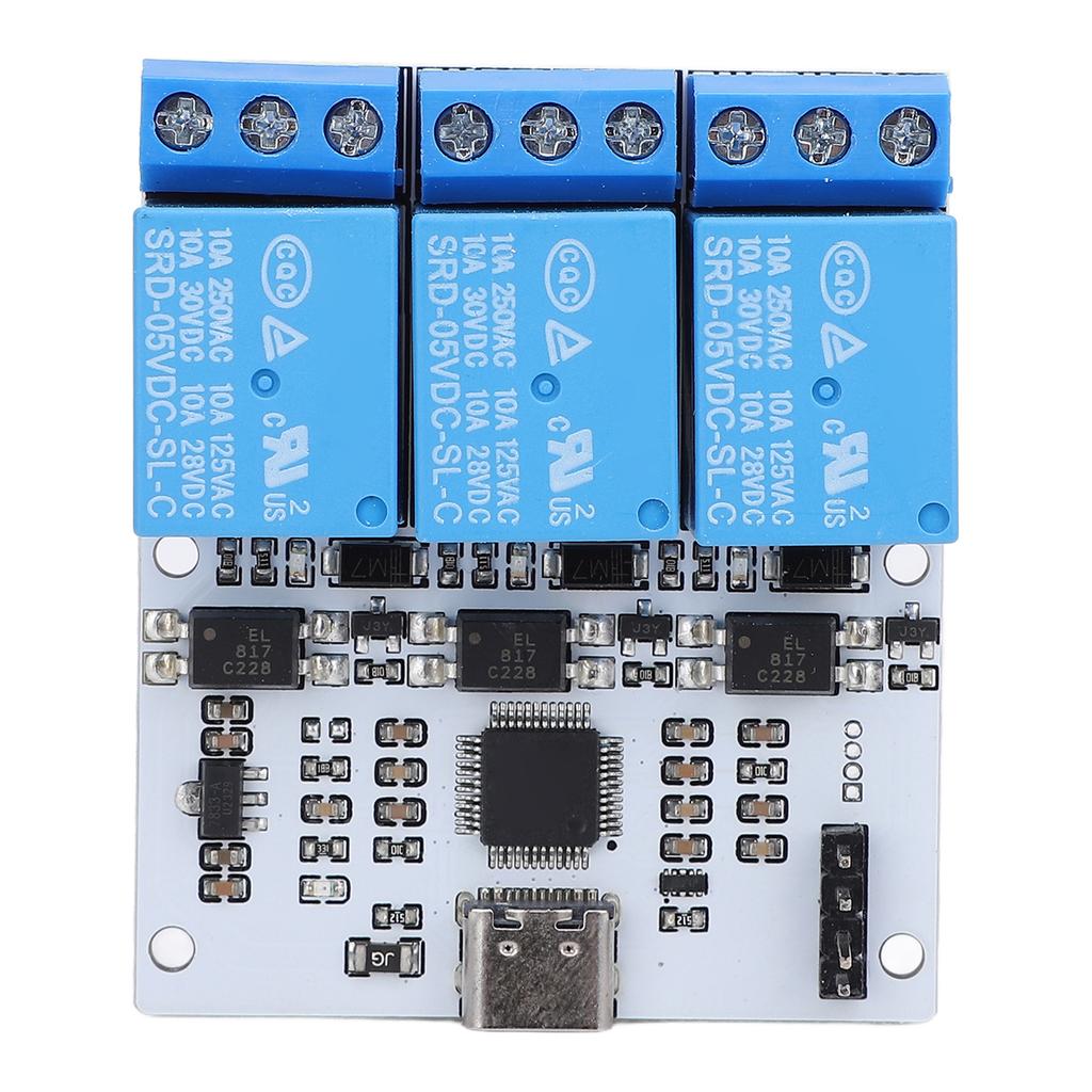 USB Relay Module 3 Channel Type C to Serial Port Control Relay Module with Overcurrent Optocoupler Protections