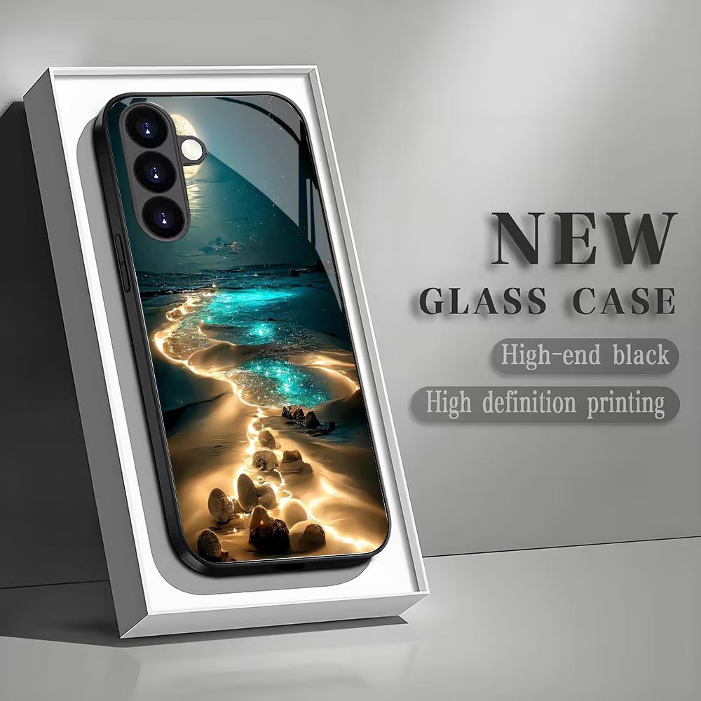 Закаленное стекло с рисунком пляжа для телефона, подходит для Samsung Galaxy S26 S25 S24 S23 S22 S20 FE/Ultra/Plus5G, противоударная задняя крышка