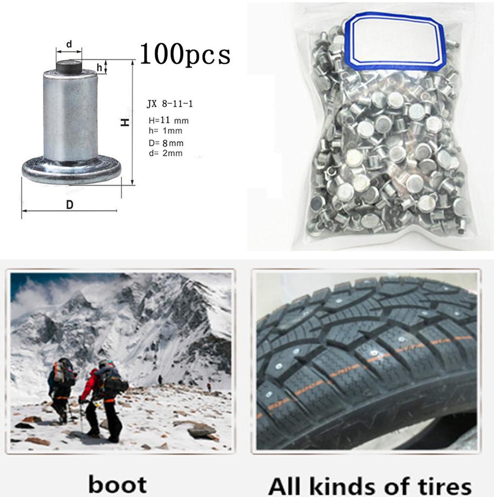 100x Car Bike ATV Tire Studs For Holes Wheel Tyre Screw Snow Spikes Chains Studs
