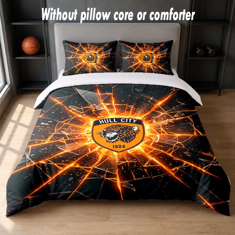 Hull City Football Design Bed Bedding Set 1 Duvet Cover + 2 Pillowcases Soft Breathable Household Bed Linens