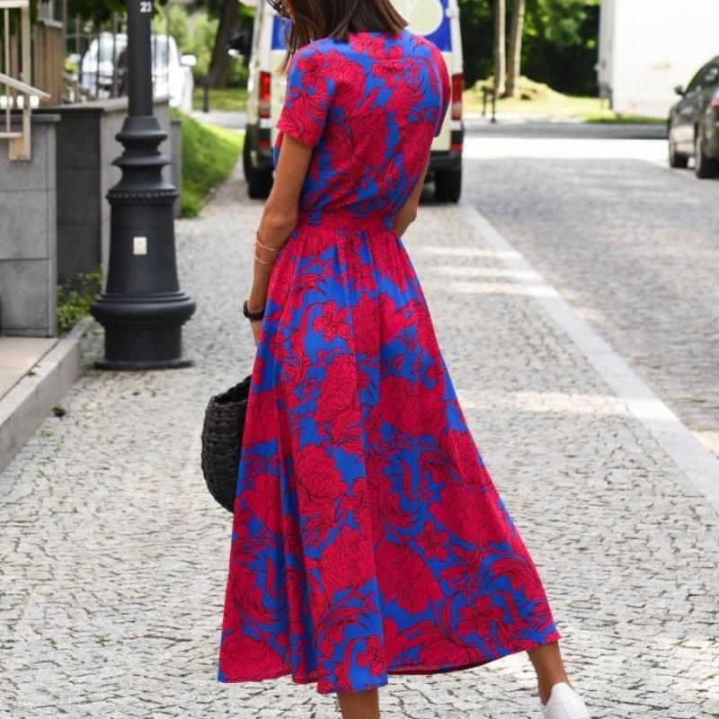 GMXIA Женские модные летние весенние однотонные повседневные платья с v-образным вырезом и короткими рукавами и высокой талией