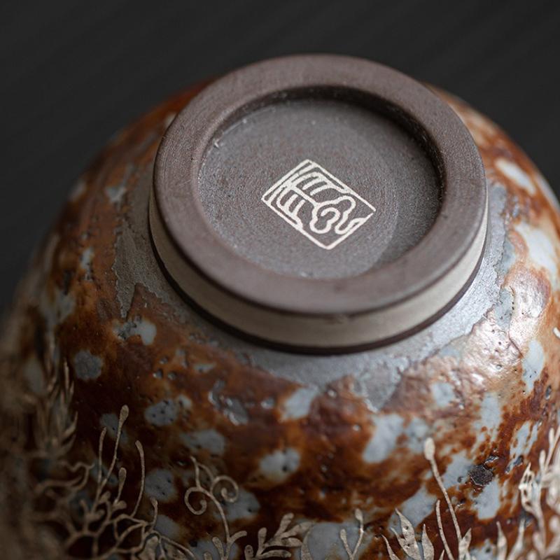 Старый Камень Глина Чашка для Чая Цветок Позолоченное Серебро Мастер-Чашка Китайский Набор для Чаепития Кунг-Фу Каменная Керамика Ретро Японские Керамические Кружки Посуда для Напитков