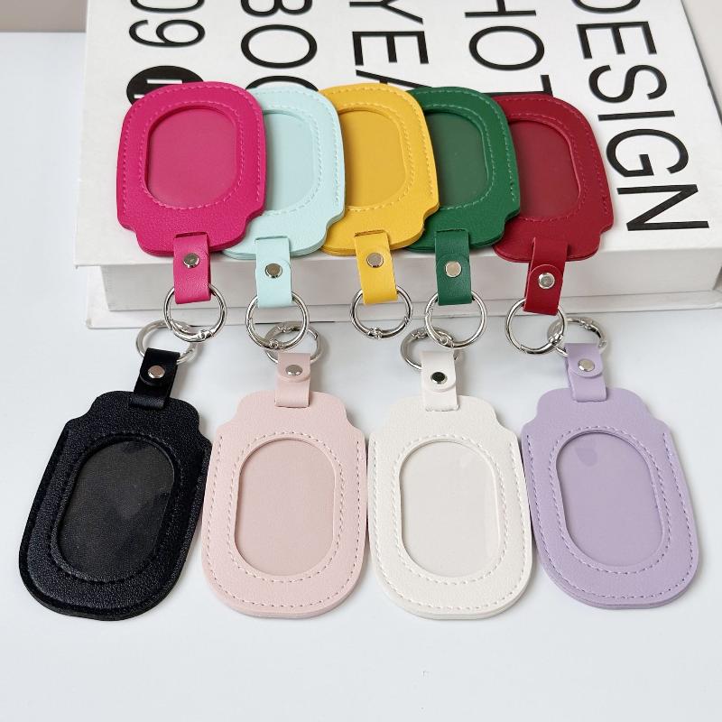 PU Leather ID Badge Holder with Clear Window Detachable Key Ring Anti-fall Card Case for Nurses Students Employees