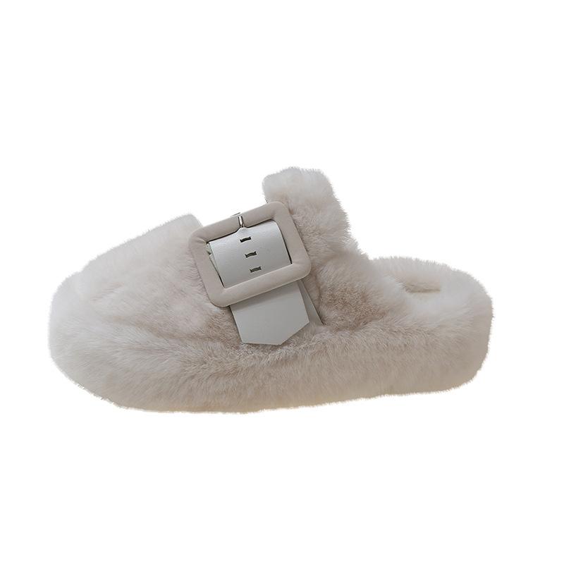 Baotou Mao Mao slippers women's outer wear 2025 new thick-soled belt buckle without heel lazy half-drag niche cotton slippers