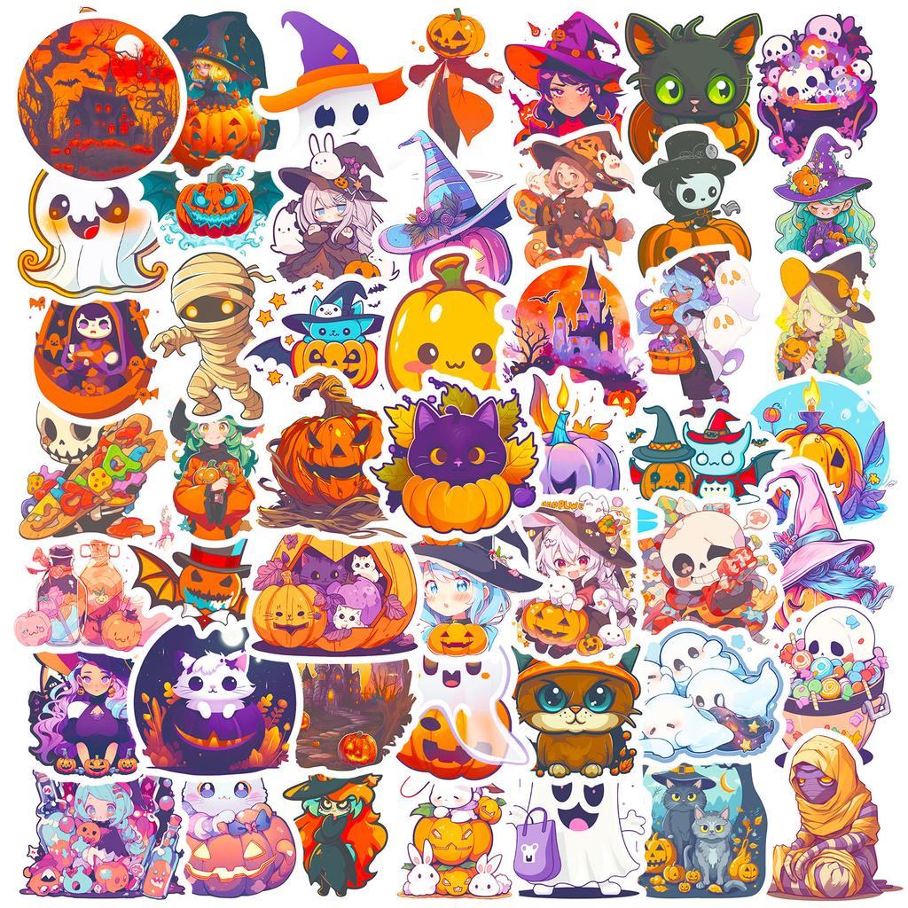 50pcs Halloween Pumpkin Monster Motorcycle Car Graffiti Sticker Trunk Water Cup DIY Sticker Decal