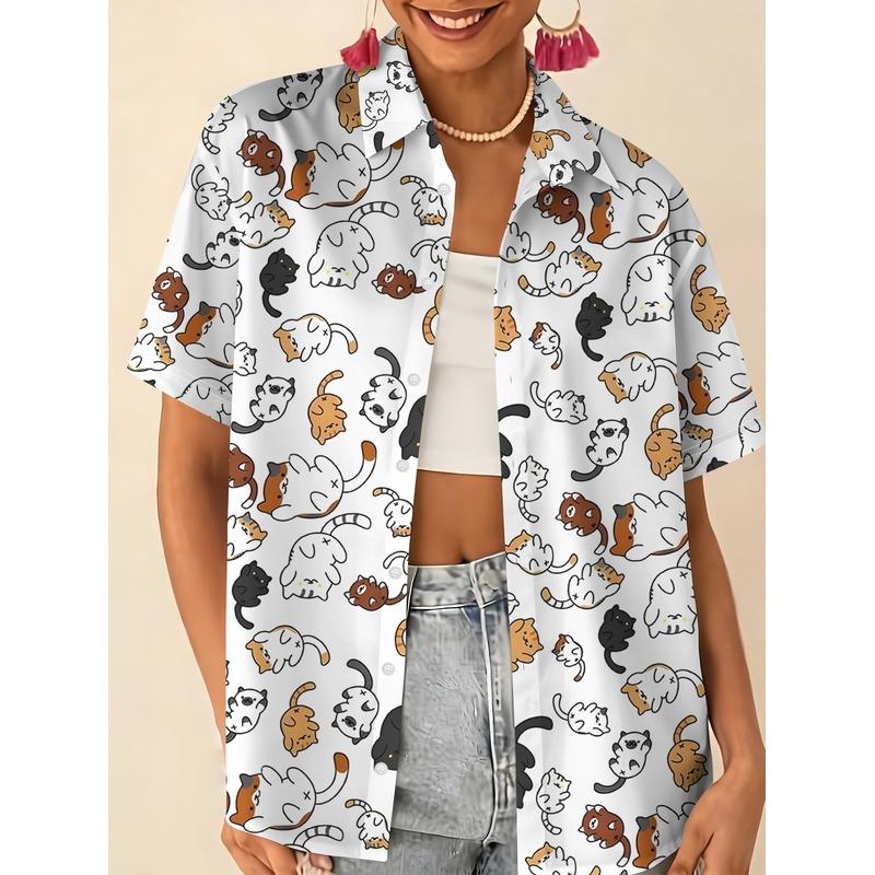 Women's Full-Body Animal Print Button-Up Shirt Short-Sleeve Collar Blouse Casual Daily Wear Spring Summer Fall Non-Matching Styl