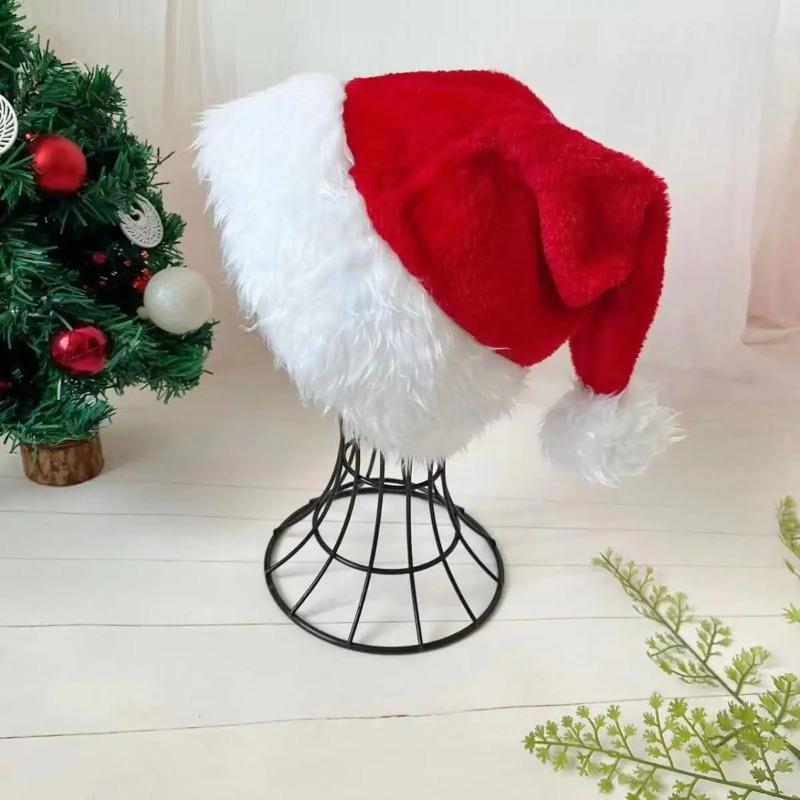 30 * 45cm Christmas Santa Hat Xmas Pink Long Plush Holiday Red Black Hat For Adults And Kids Unisex New Year Festive Supplies