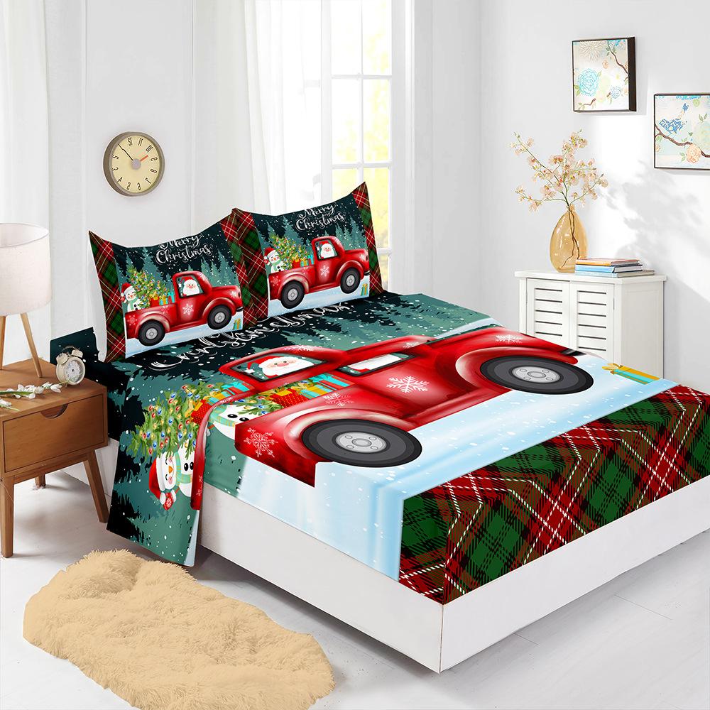 Hot-Selling Red Christmas Mattress Four-Piece Children'S Bedding Printed Mattress Protective Cover
