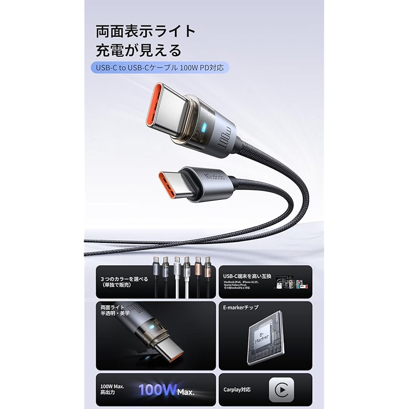 Кабель Mcdodo USB-C — USB-C, кабель быстрой зарядки PD 100 Вт, тип C, MacBook, iPad, iPhone 16/15, Xperia, Galaxy Pixel Switch, совместимый с Android и т. д.