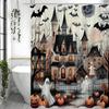 Halloween Castle Scary Ghost Pumpkin Bat Shower Curtain, Bathroom Decorative Shower Curtain, Waterproof Shower Curtain with Hook