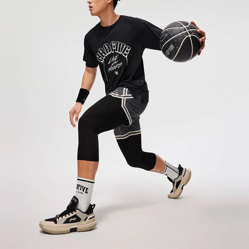 Li-Ning Badfive Letter Print Quick-Dry Short Sleeve T-Shirt Men Tops Black ATSU437-1