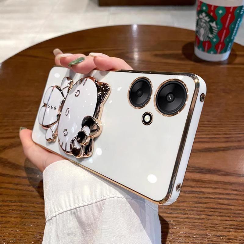 Redmi 11C mobile phone case electroplated KT cat bracket makeup mirror Redmi 11C silicone soft case protective case