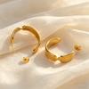 Stainless Steel C-shaped Irregular Texture Earrings for Women Geometric Stripe Metal Stud Earrings Gold Plated Statement Jewelry