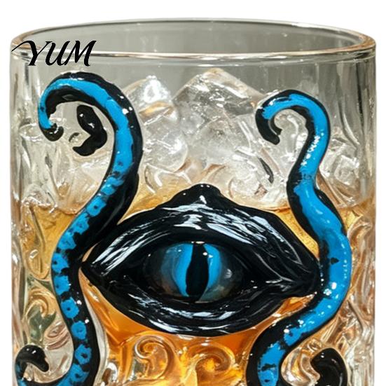 Durable Dishwasher Safe Glass Octopus Tentacle Whiskey Cup, Hand-Painted Devil Eye Drinking Creative Gothic Style Drinkware High Borosilicate