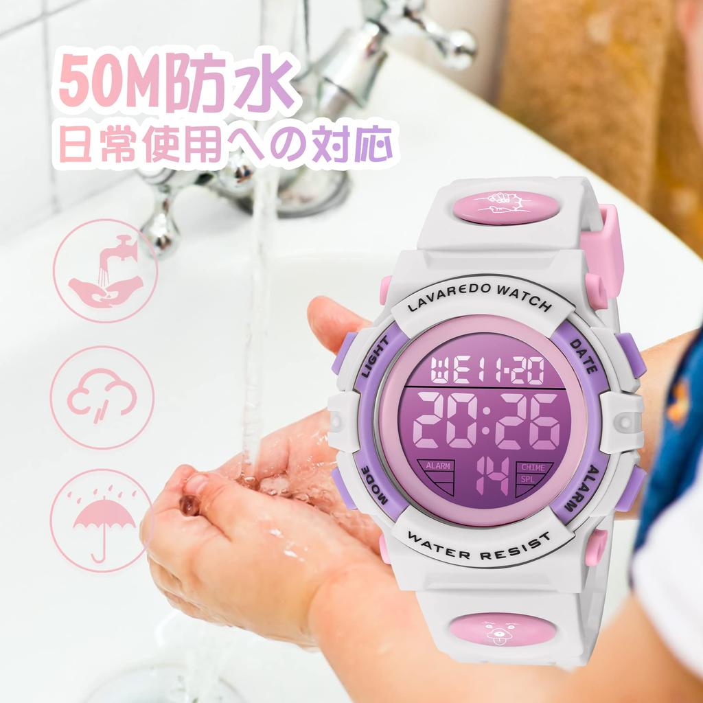 Детские спортивные водонепроницаемые водонепроницаемые 50 светодиодов День поступления в школу День рождения Инструкция по эксплуатации в комплекте Детские часы, цифровые, для девочек