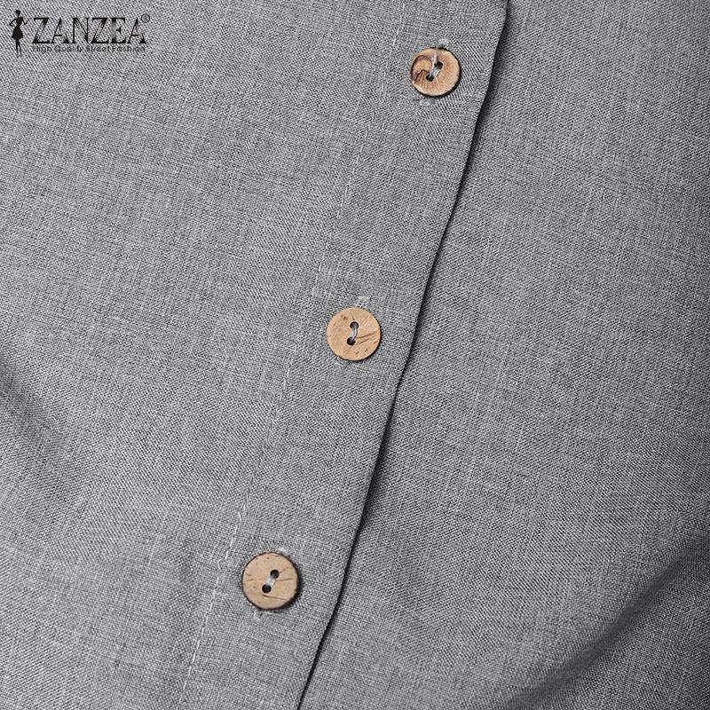 ZANZEA Женское повседневное платье с длинными рукавами и воротником-стойкой, полностью расклешенное