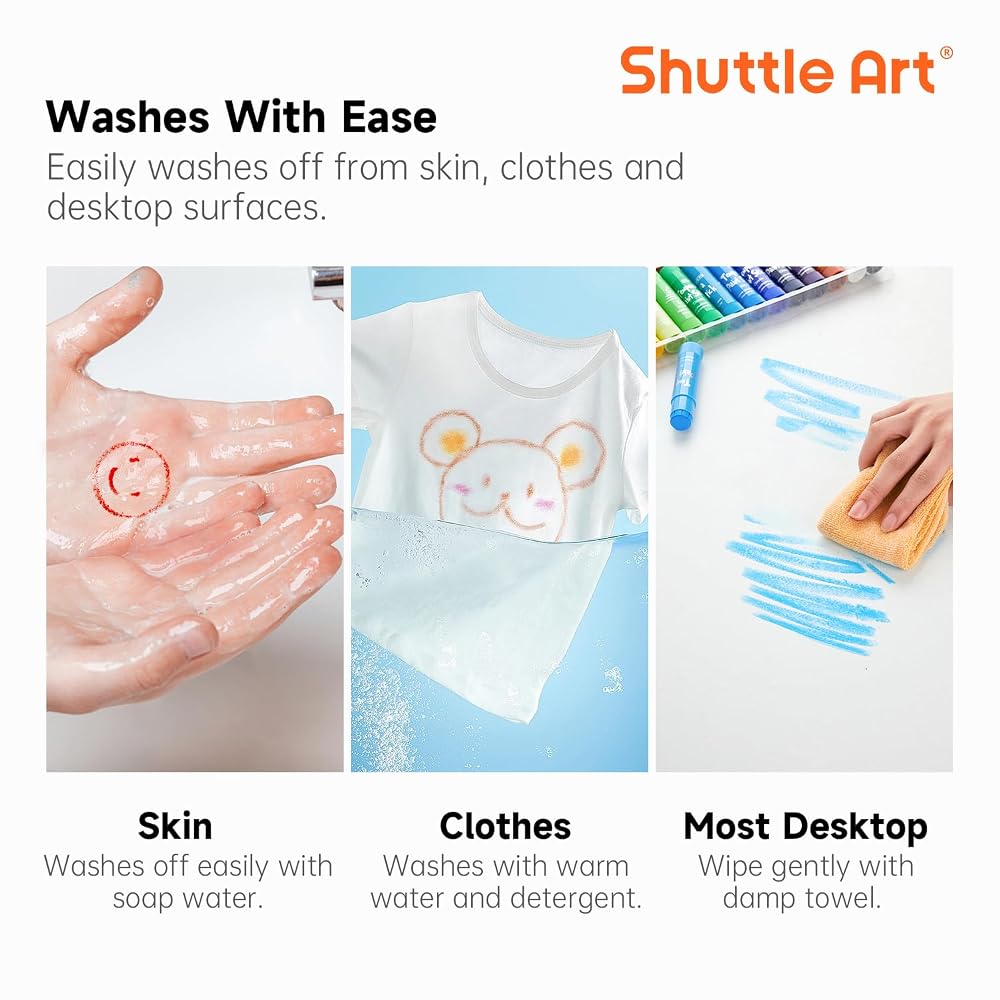 Shuttle Art Tempera Crayons 15 Colors Set Washable Safe Twistable for Kids Drawing