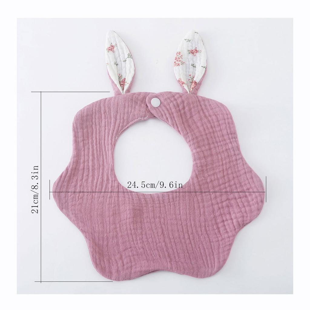 Newborn Cotton Crepe Bibs Cute Rabbit Ear Wavy Edge Saliva Towel Baby Gauze Absorbent Drool Bib