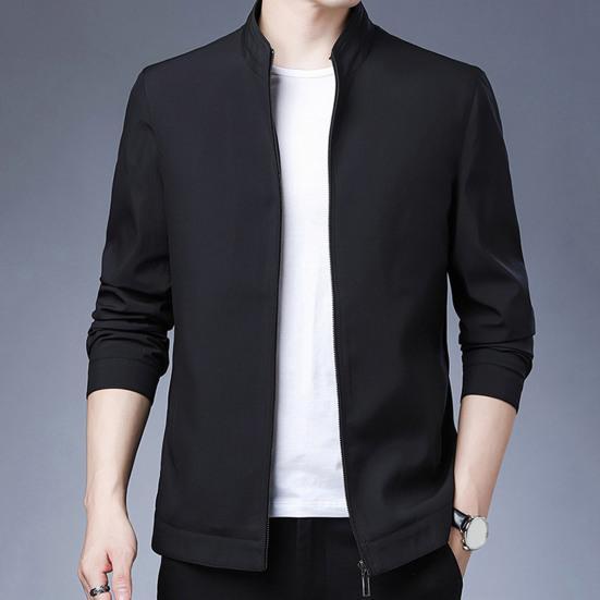 Мужское весенне-осеннее пальто с воротником-стойкой, однотонный кардиган на молнии с длинными рукавами, облегающий деловой костюм с карманами, мужской костюм, куртка