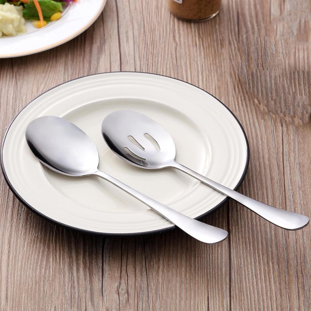 6 Pieces Serving Spoons Set, 8.7 Inch, Includes 3 Serving Spoons and 3 Slotted Spoon, Large Stainless Steel Buffet Banquet Utensils Cutlery Set for