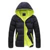 Men Winter Contrast Color Padded Jacket Hooded Drawstring Long Sleeve Pockets Zipper Placket Slim Thickened Warm Coat